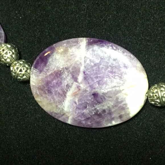 Semiprecious Charoite Stone Amethyst Crystal Necklace 19.5”L EVC 925 Claw Clasp - Picture 4 of 12